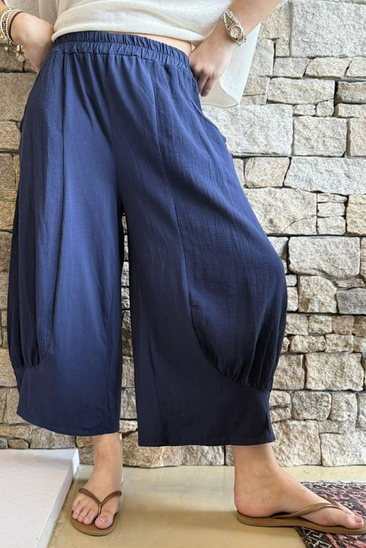 Jo Jo Quirky Hopsack Crop Pant Navy 